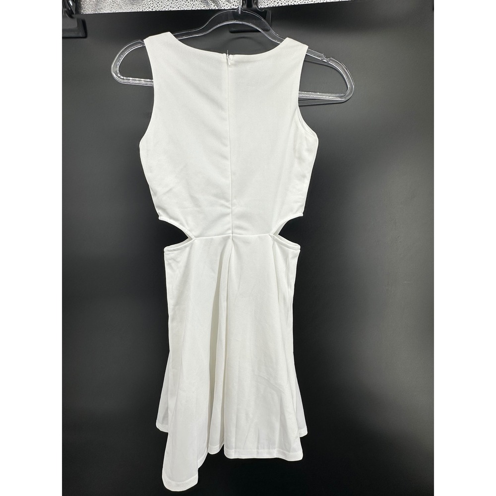 BELONGSCI Women White Racerback Cut Out Waist Flared A-Line Mini Swing Dress XS - Picture 6 of 6